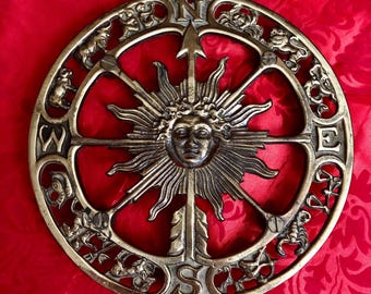 Vintage Keeler Brass Zodiac Trivet or Wall Hanging  1965 - Witch Decor