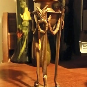 Antique Victorian Bronze Goat-Headed Egyptian Revival Incense Burner & Candle Holder - Garniture c1880