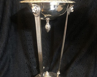 Antique Athenian Egyptian Revival - Heavy Silver Plate - Lion-Headed Incense Burner c1800s - almost 12" tall