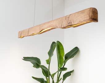 Live Edge eikenhouten kroonluchter, Japanse Wabi Sabi lineaire hanglamparmatuur