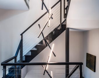 Stairwell Chandelier | Loft modern stick lighting | Industrial Staircase High Pendant | Handcrafted LED Light Fixture | DNA