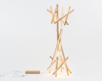 Handcrafted Wooden Floor Lamp - Modern Groot Inspired Lighting, Industrial Wooden Floor Lamp, Futuristic Home Decor, Unique Wooden Light