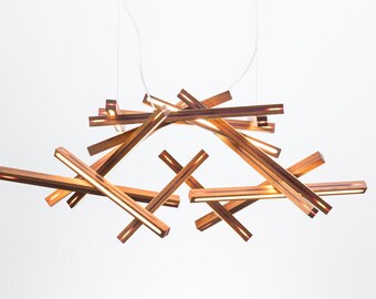 Houten kroonluchter - INTERSTELLAR xl lux-LED loft industriële houten hanglamp - modern walnoot deco groot licht