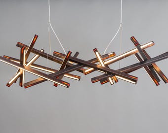 Moderne abstracte houten kroonluchter met hars – LED-hanglamp