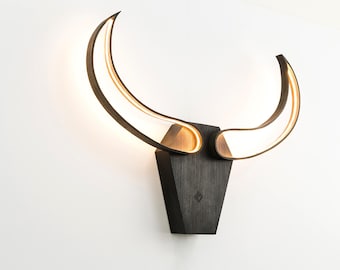 LED-wandlamp Bull Head – teakhouten blaker – metalen moderne rustieke verlichting