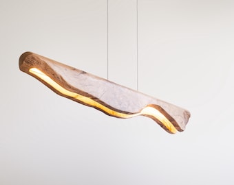 Eiken Live Edge-kroonluchter, Japanse Wabi Sabi lineaire hanglamp