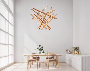 XXL houten kroonluchter ruitvorm – grote moderne led-hanglamp, loft-plafondarmatuur