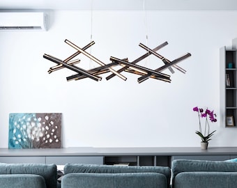 Lustre moderne abstrait en bois avec résine - Luminaire suspendu LED