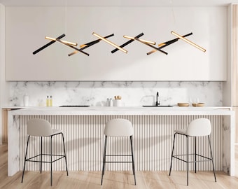 Moderne abstracte houten kroonluchter | LED industriële hangverlichting eiken, walnoot en essen