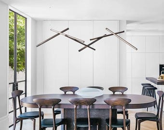 Modulaire houten kroonluchter | Lineaire led-hanglamp | Industriële eetkamer keukeneiland bararmatuur | DNA-H