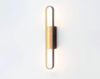 Moderne led-blaker van hout en metaal | Industriële wandlamp voor slaapkamer, badkamer