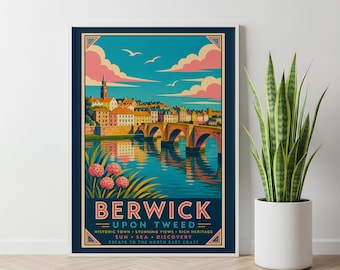 Berwick Poster | Retro UK Seaside Pier Wall Art - Vintage, Berwick, Northumberland
