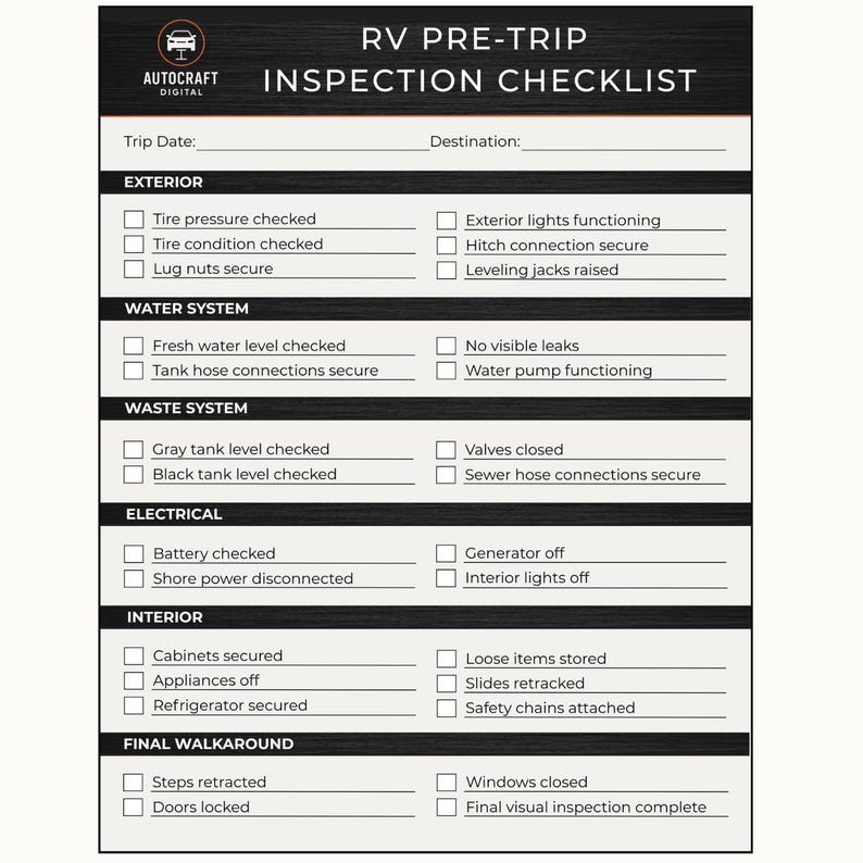RV Pre Trip Inspection Checklist | Camper Safety & Setup Guide ...