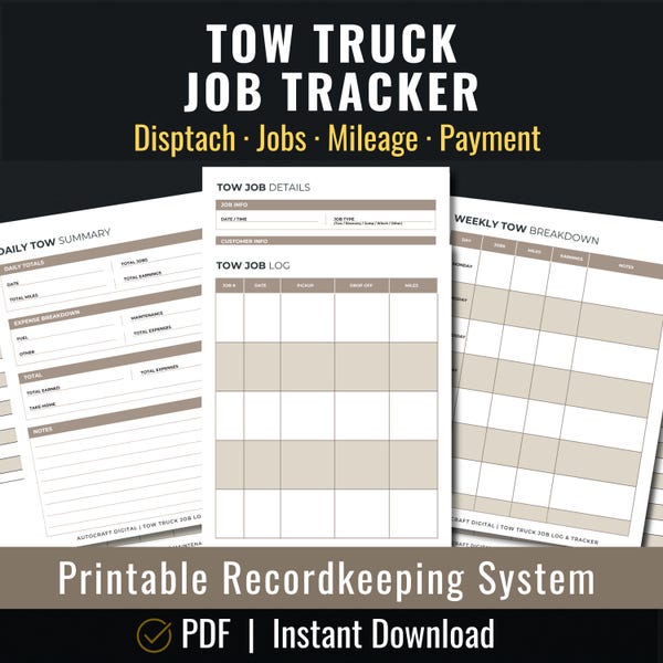 Tow Log Template - Etsy