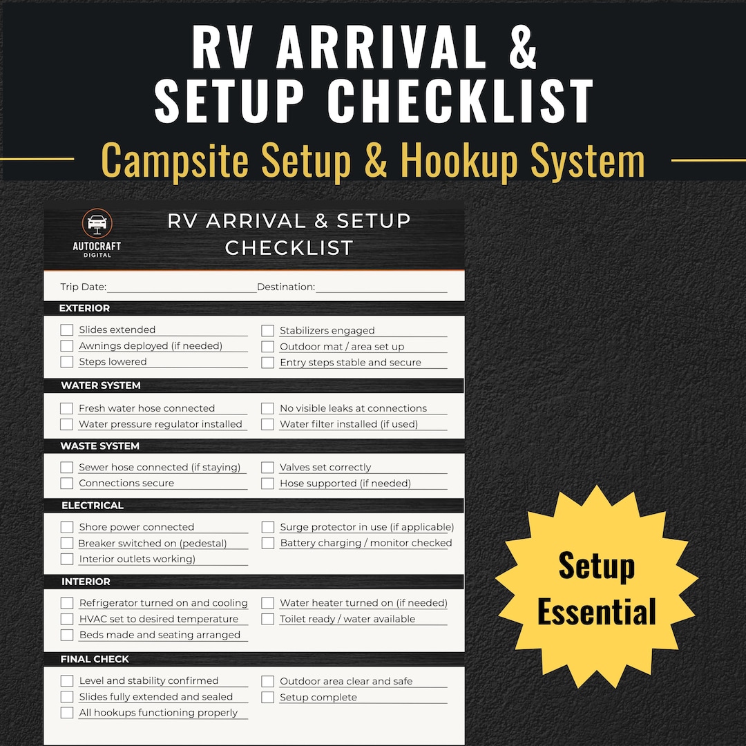 RV Arrival Setup Checklist | Campsite Hookup System (PDF Download) - Etsy