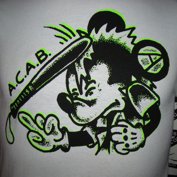 a.c.a.b mickey beat by cops with baton michael hastings design punk shirt