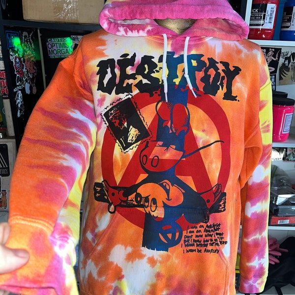 Medium one of a kind tie dye PUNK hoodie SEDITIONARIES crucified Mickey anarchy hoodie sweatshirt