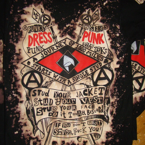 anarchiste stud gang séditionnaires punks robe punk wksj BLACK BLEACHED chemise