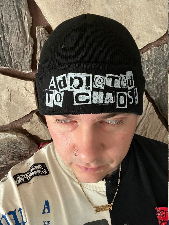 ADDICTED TO CHAOS Hand Sewn Patch Punk Beanie Patched - Etsy