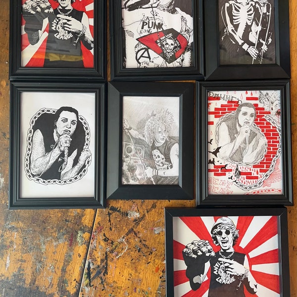 Punk rock heroes portraits pen ink graphite mixed media Danzig monster squad Dave vanian damned captain sensible Colin gbh