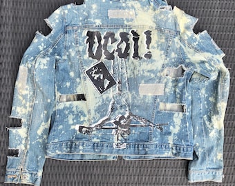 HOLY HELL punk jacket ladies large distressed patched