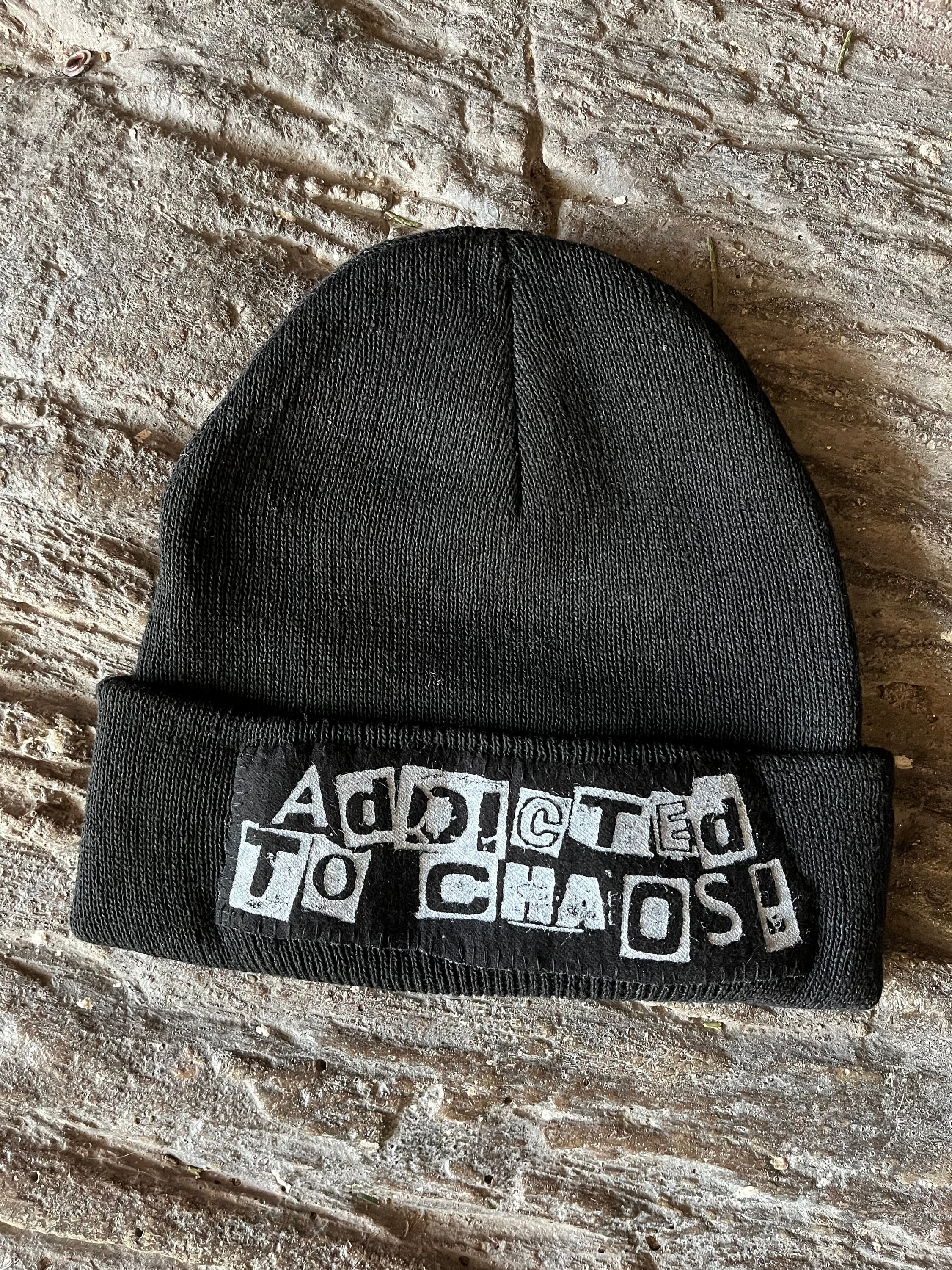 ADDICTED TO CHAOS Sewn Patch Punk Beanie Patched - Etsy Singapore