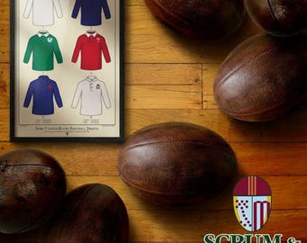 Digitaler Download - Rugby Poster von einigen berühmten Fussball Trikots der 6 Fussball-Nation
