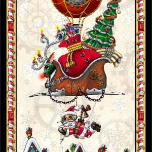Steampunk Christmas by QT Fabrics - Panneaux de tissu de Noël - 100 % coton, 24 x 42