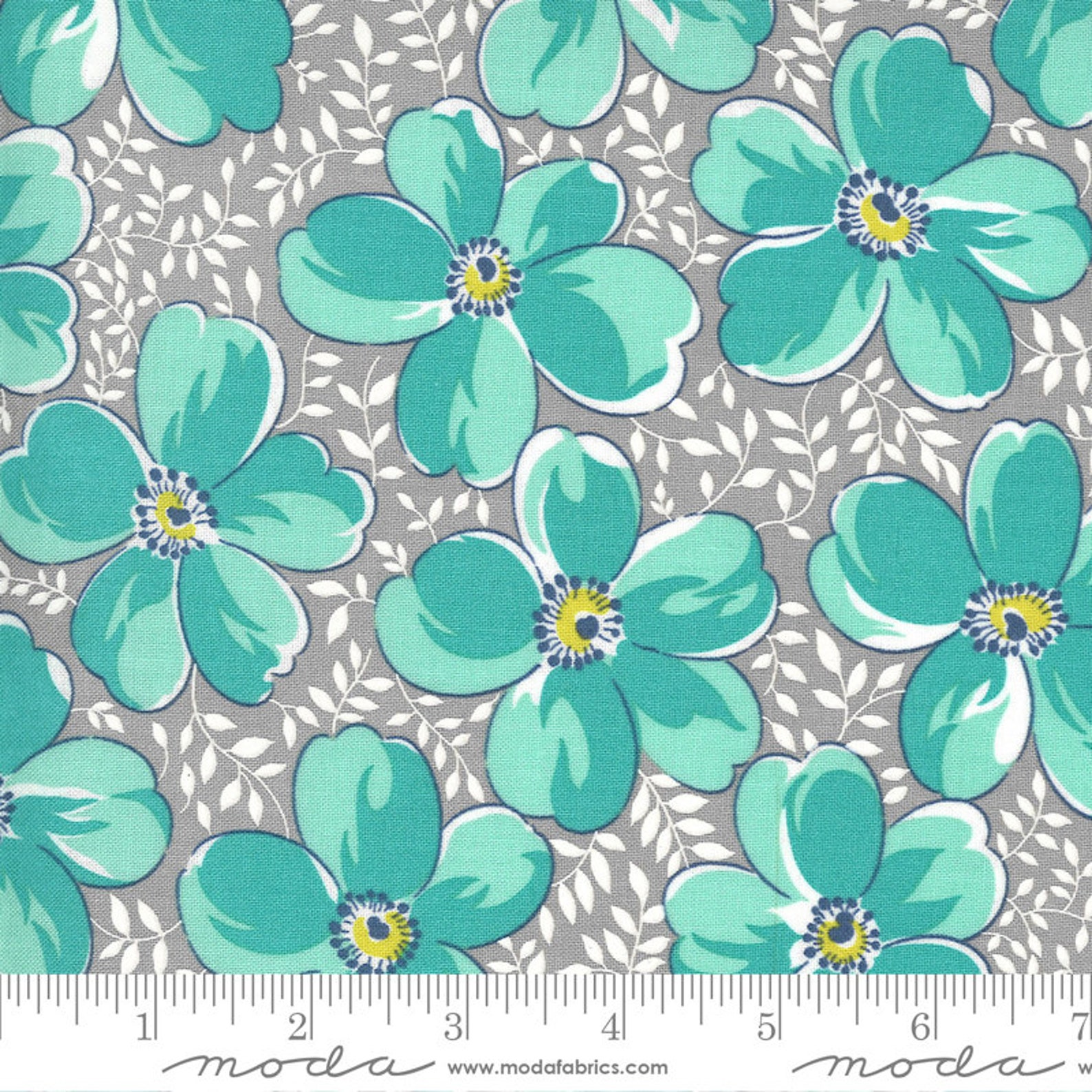 Teal and Gray Flowers for Freya Fabric 2333012 Moda Etsy