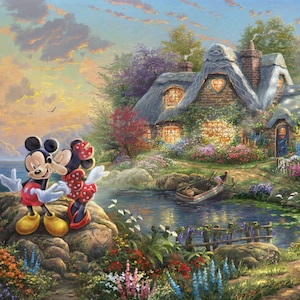 Disney Dreams DS2022 Sweetheart Cove Panel Mickey & Minnie 100% Cotton Fabric Panel by David Textiles and Thomas Kinkade Studios