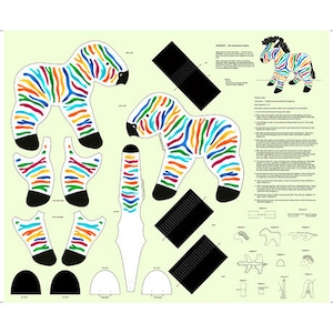 QT Fabrics Nähen Regenbogen Zebra Stoff Stofftier Panel oder Zebra Book Panel 100% Baumwollstoff by the Panel 35 &quot;x 43&quot;
