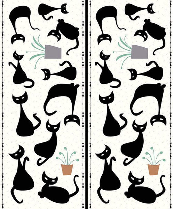 Mod Meow Cat Panel Fabric by Amanda Niederhauser for Riley | Etsy