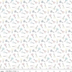 Sew Much Fun Sewing Scissor Fabric  by Riley Blake - Cute sewing print - 100% cotton Blue or White