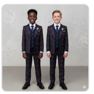 Completo da bambino a quadri nero/viola (set da 3 pezzi)