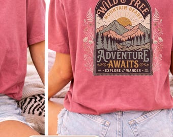 Camiseta Comfort Colors® Adventure, camiseta con estética natural, camiseta botánica, camiseta para senderismo y acampada, regalo para amantes de la naturaleza, camiseta inspiradora para mujer.