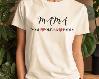 Camiseta personalizada para mamá Comfort Colors® con nombres de niños, regalo para el Día de la Madre, camiseta para mamá, camiseta para mamá