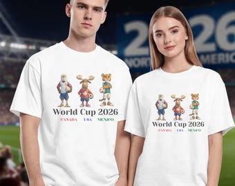 Camiseta Comfort Colors® con mascotas de la Copa Mundial de EE. UU., Canadá y México: Águila, Alce y Jaguar. Camiseta patriótica con estampado de fútbol. Idea de regalo.
