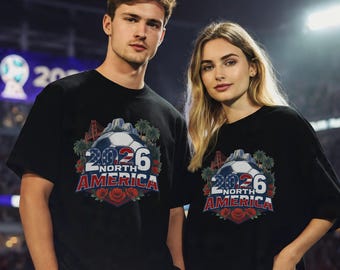 Camisetas para parejas para el Mundial 2026, colores cómodos, camiseta a juego para aficionados de EE. UU., regalo del Mundial para él y para ella, conjunto para parejas para el día del partido.