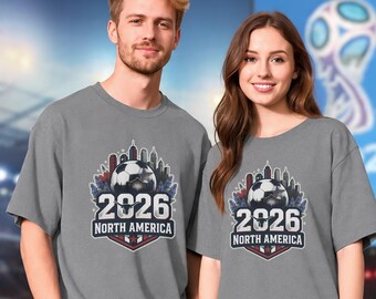 Camisetas para parejas para la Copa Mundial 2026 Comfort Colors, Camiseta del Torneo de Fútbol, Camiseta de Regalo del Torneo de Fútbol, Fútbol de EE. UU., Día del Partido de la Copa Mundial