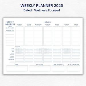 Weekly Planner 2026 Printable | Dated Wellness Planner | Monday Start | A4 + Letter