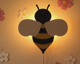 Handgemaakte bijenwandlamp van berkenmultiplex – natuurkwekerijdecor, led-nachtlampje