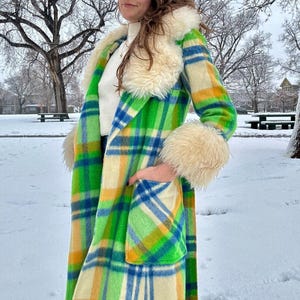 60s Union Made Green Plaid Wool Belted Coat