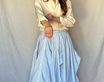 Repurposed Blue Pinstriped Button Up Skirt Set