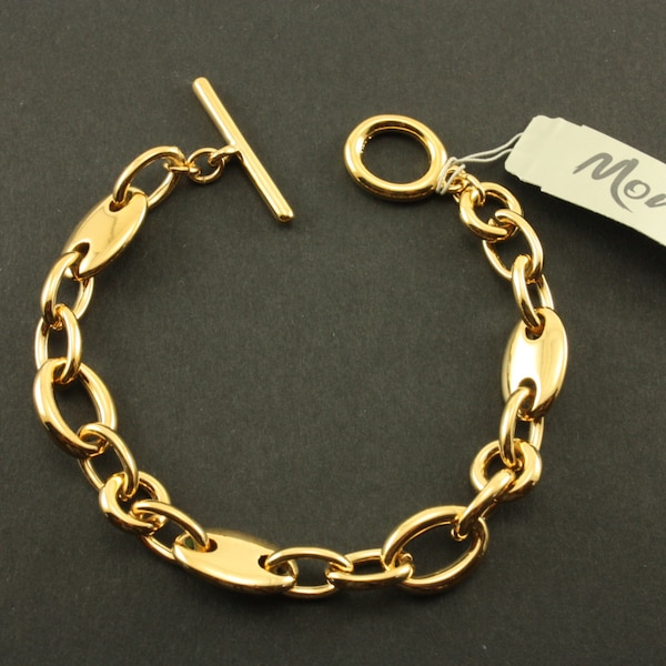 Vintage Monet Bracelet Chain Link Ovals Gold Tone 8" Toggle Closure New Old Stock With Tags