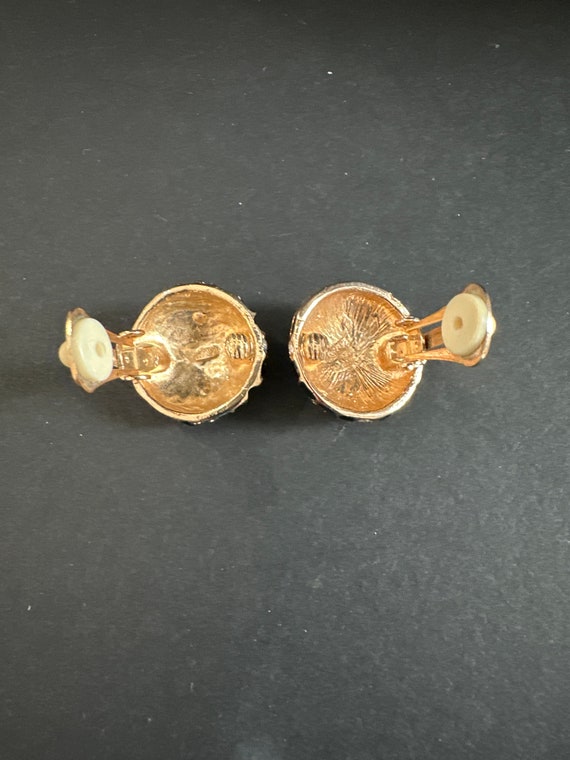 Vintage ROMAN Clip Earrings Black Enamel Rhinesto… - image 3