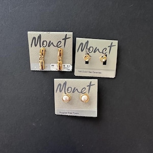 Monet Pierced Earring Lot Gold Tone New Old Stock Original Cards