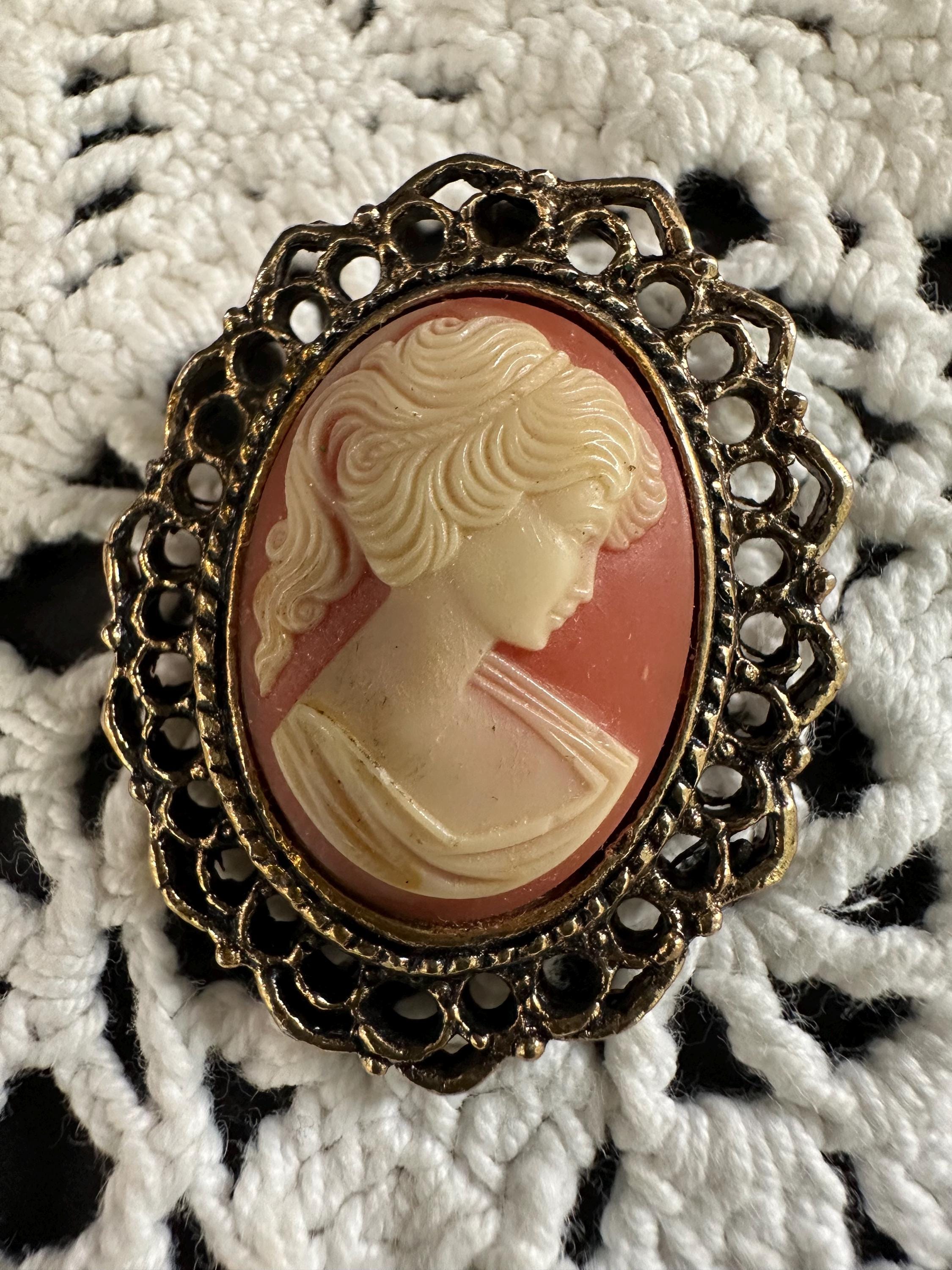 Coral Cameo Brooch