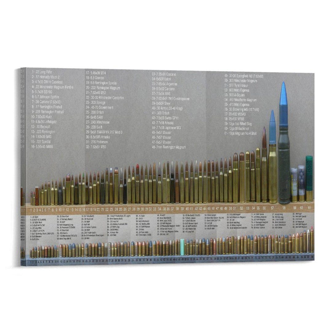 Bullet Caliber Comparison Table Poster Painting on Canvas Wall Art ...