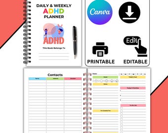 ADHD Daily Weekly Planner Printable | Focus Productivity Planner ...