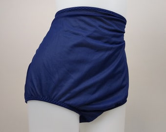 Vintage azul nylon bragas calzoncillos knickers full algodón forrado 70s lencería s 5 18